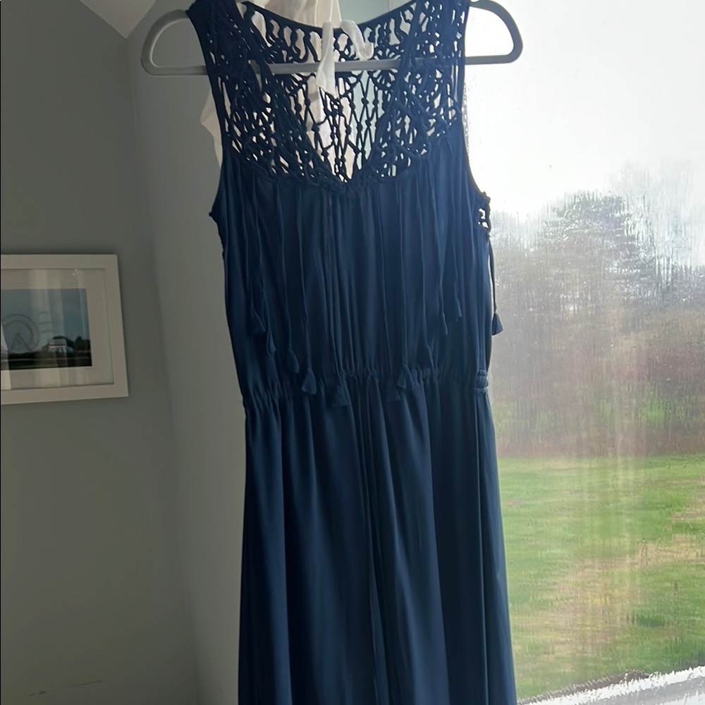Sleeveless Navy Blue lined Silk Dress
